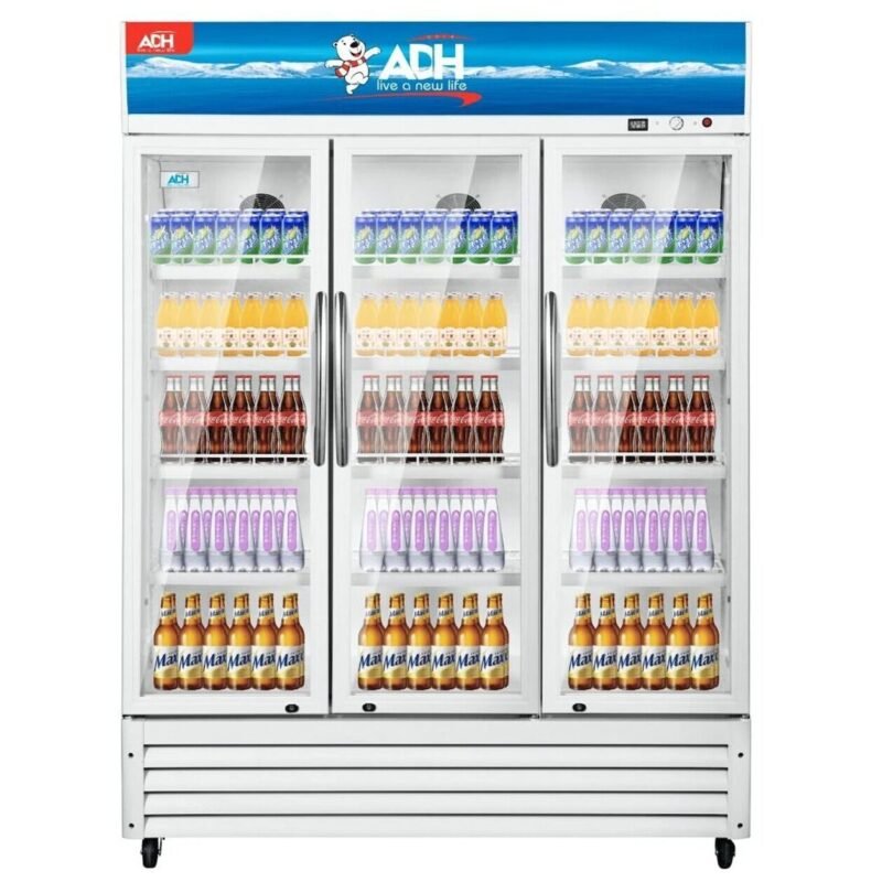 ADH 1035 litre triple glass door display chiller refrigerator, sold in Uganda