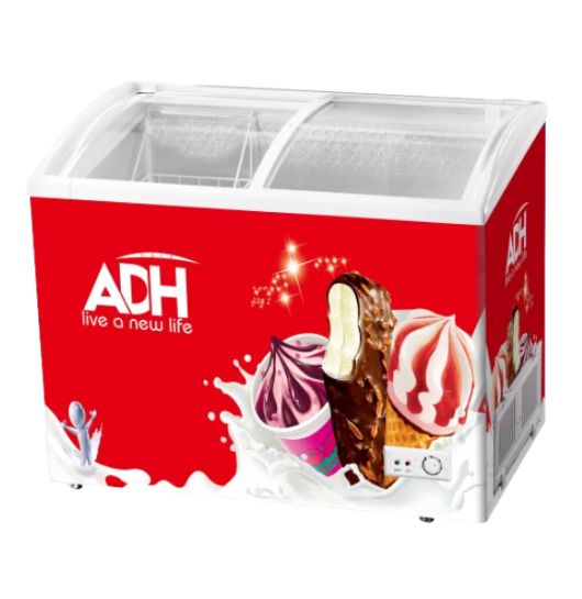 ADH 360 litre glass door display showcase freezer sold in Uganda