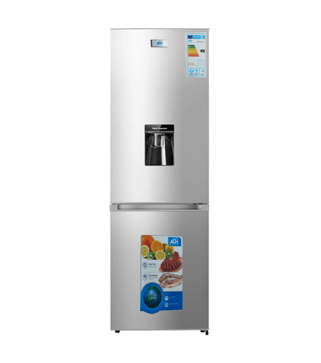 ADH 368 litre bottom freezer refrigerator with water dispenser in silver, sold in Uganda