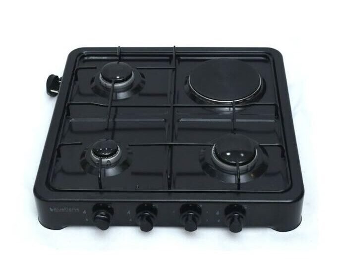 Blueflame 50cm desktop gas cooker with electric plate in black, sold in Uganda