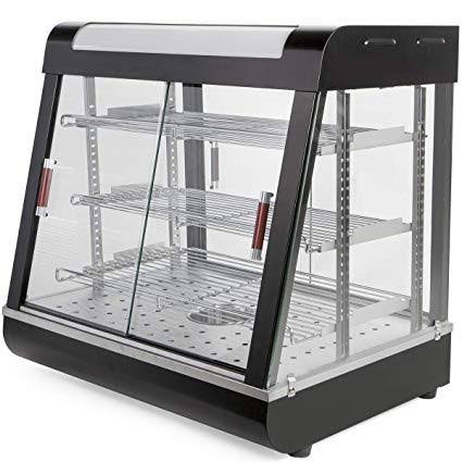 Double shelf electric food display warmer in stainless steel with interior light, sold in Uganda